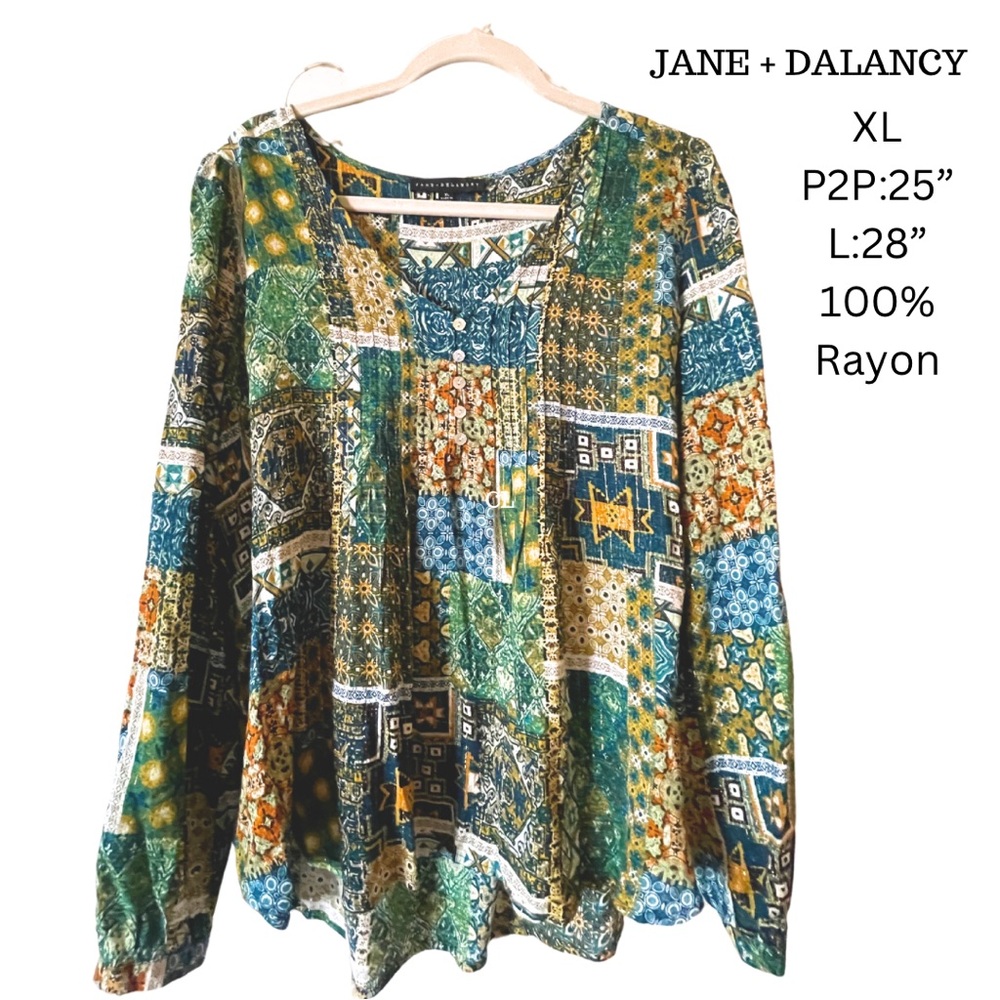 Jane & Delancey XL Rayon Flowy Smocked Boho Top P2P:24” L:25-28”